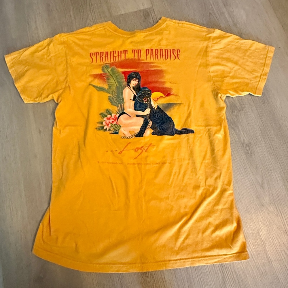 …Lost DoubleGraphic Print Tshirt Vibrant Yellow Straight To Paradise Size Med
